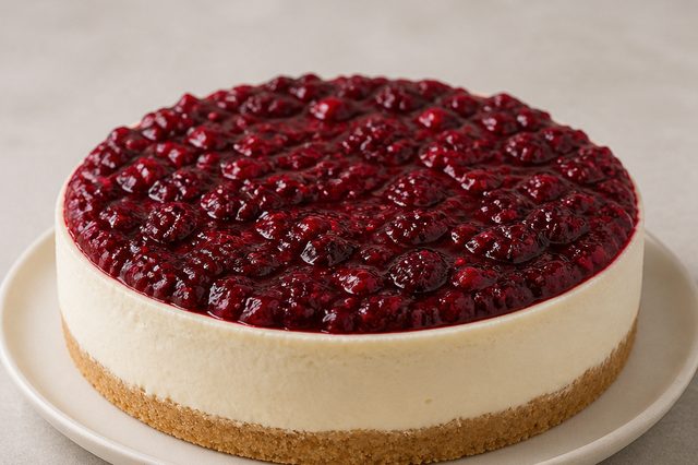 Cheesecake sem forno com chocolate branco e geleia de frutas vermelhas
