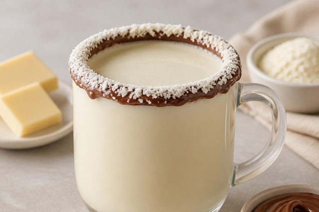 Chocolate quente branco com leite em pó