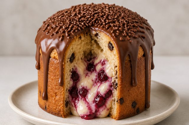 Chocotone recheado com chocolate branco e frutas vermelhas