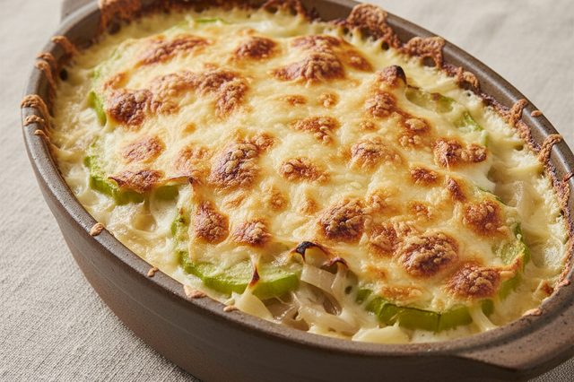 Chuchu gratinado com cebola e molho branco