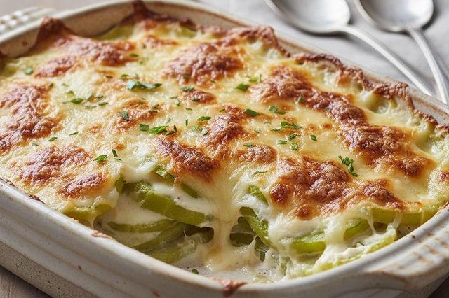 Chuchu gratinado com molho branco e queijo