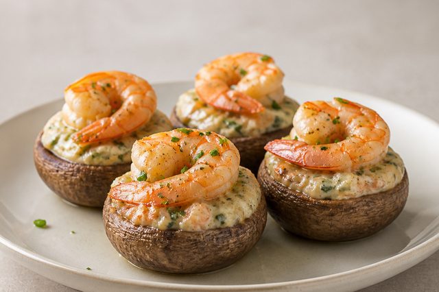 Cogumelos recheados com camarão na Air Fryer