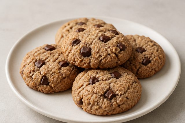 Cookies veganos de aveia, amêndoas e chocolate