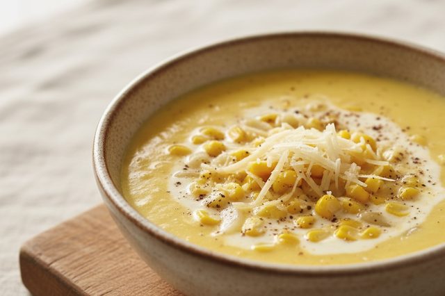 Creme de milho com parmesão e noz-moscada