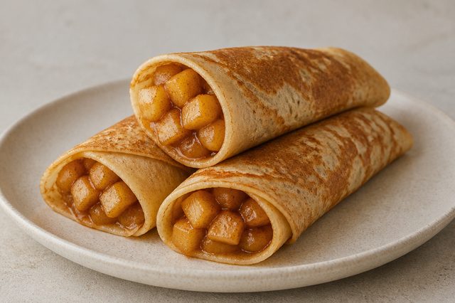 Crepes veganos de canela com recheio de maçã