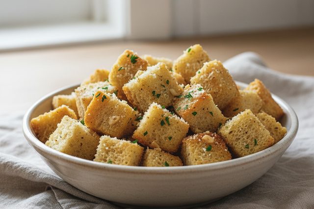 Croutons caseiros com alho e parmesão