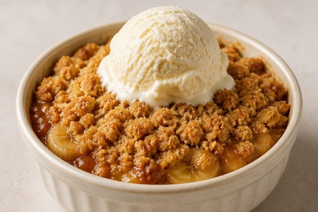 Crumble de banana com doce de leite na airfryer