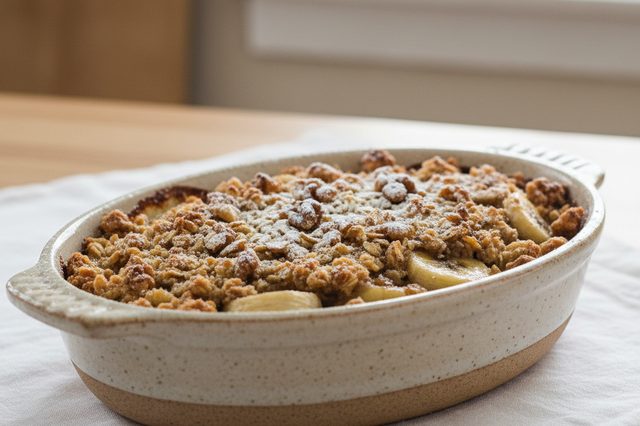 Crumble de banana com nozes e aveia
