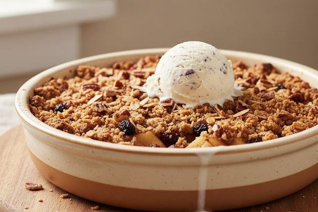 Crumble de maçã com pecã e amêndoas