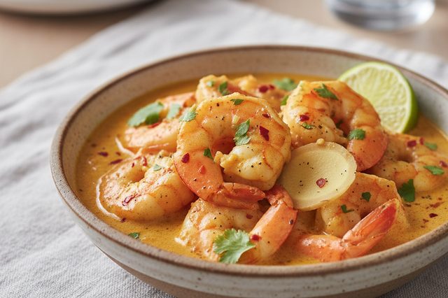 Curry de camarão com gengibre