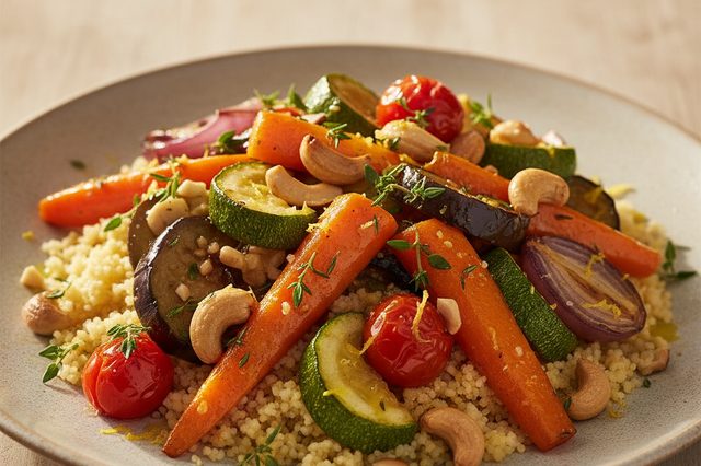 Cuscuz marroquino com legumes assados
