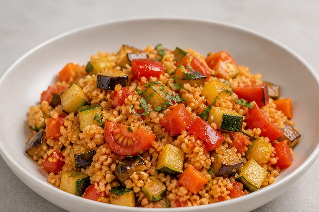 Cuscuz marroquino com legumes refogados