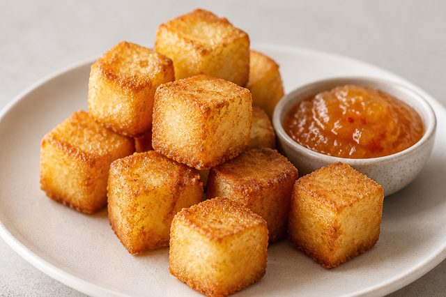 Dadinhos de tapioca com geleia de maçã e pimenta