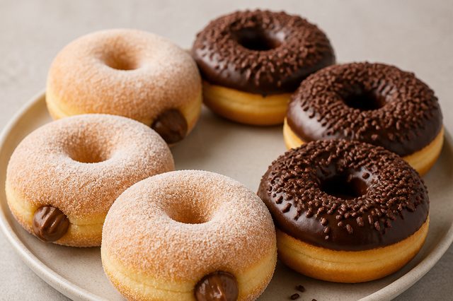 Donuts de massa amanteigada com duas opções de finalização