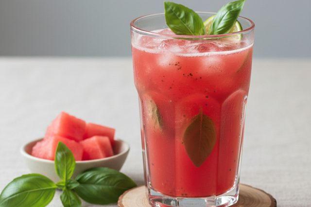 Drink de melancia com gin e manjericão