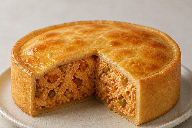 Empadão de frango com massa de margarina de alho e cebola