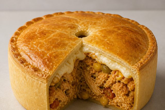 Empadão de frango desfiado com massa de manteiga gelada