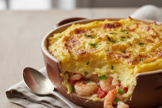 Escondidinho de camarão com purê de batata