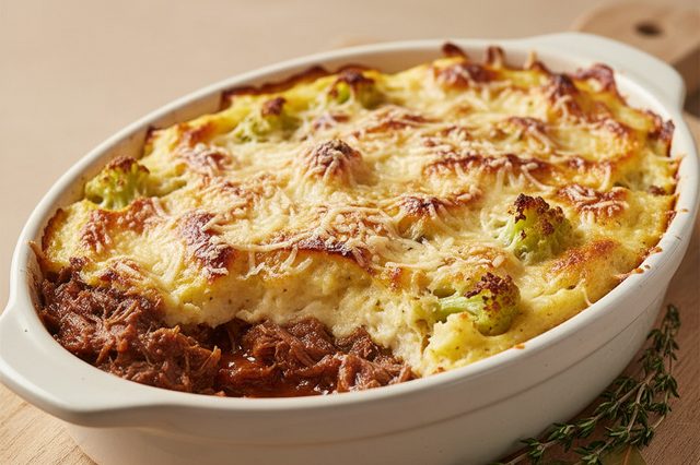 Escondidinho de carne com couve-flor e inhame