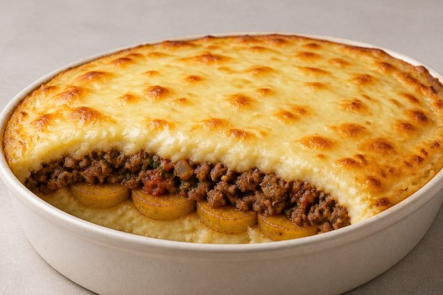 Escondidinho de carne moída com banana-da-terra