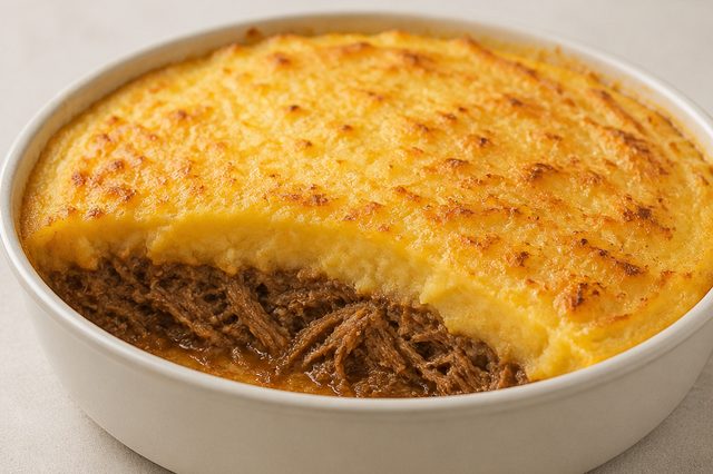 Escondidinho de fraldinha com purê de mandioquinha
