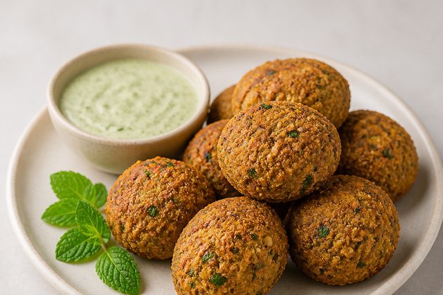 Falafel assado com molho de hortelã