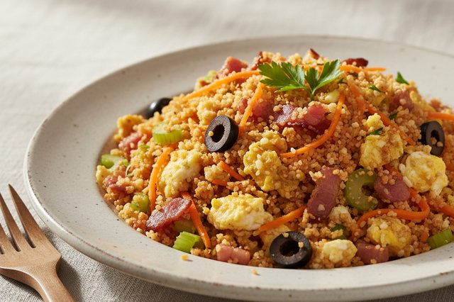 Farofa com ovos bacon e cenoura