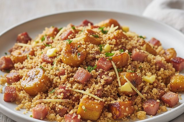 Farofa de banana-da-terra bacon e gengibre