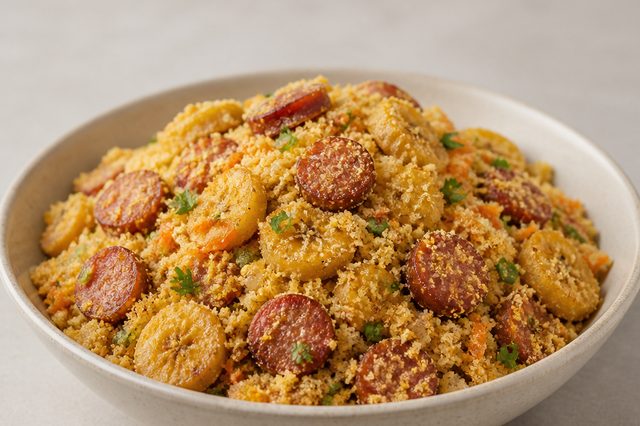 Farofa de banana-da-terra com calabresa