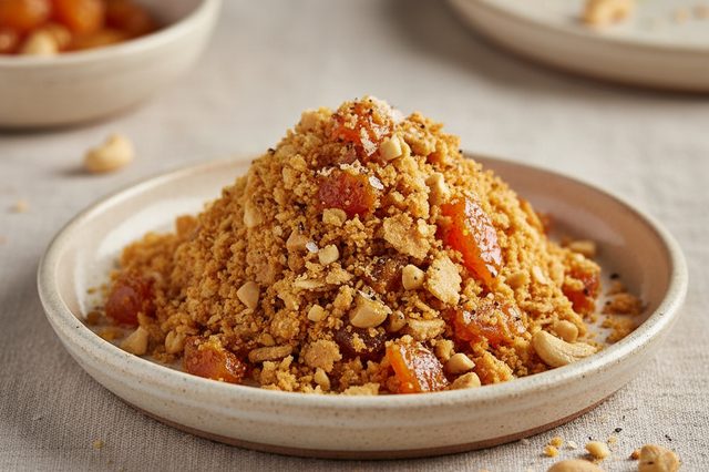 Farofa de cream cracker com damasco e castanha