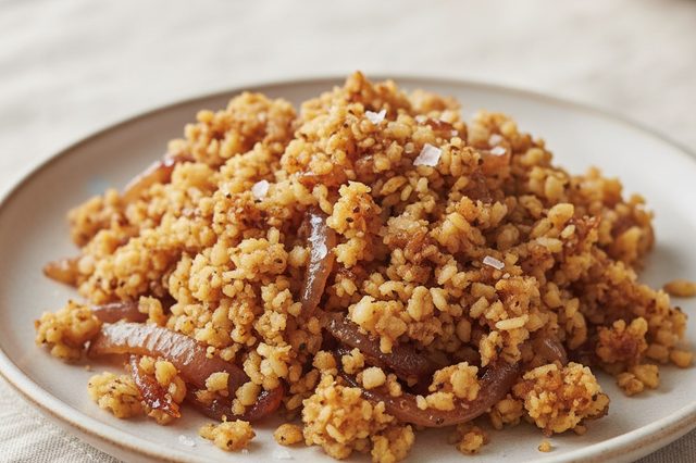 Farofa de panko com cebola caramelizada