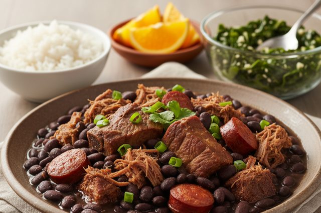 Feijoada de feijão-preto com carnes defumadas