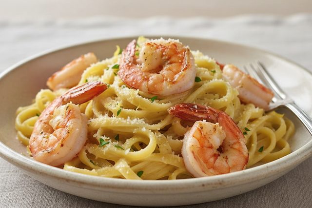 Fettuccine ao limão siciliano com camarão