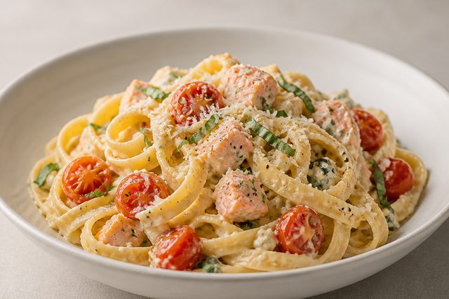 Fettuccine cremoso com salmão e gorgonzola