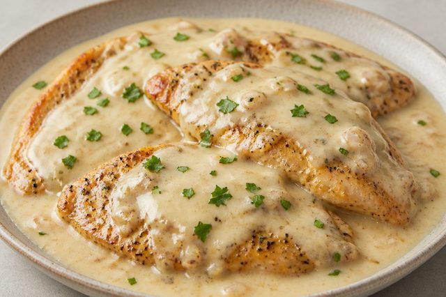 Filé de frango ao molho branco com muçarela