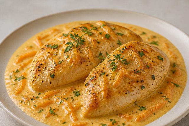 Filé de frango ao molho cremoso de cenoura