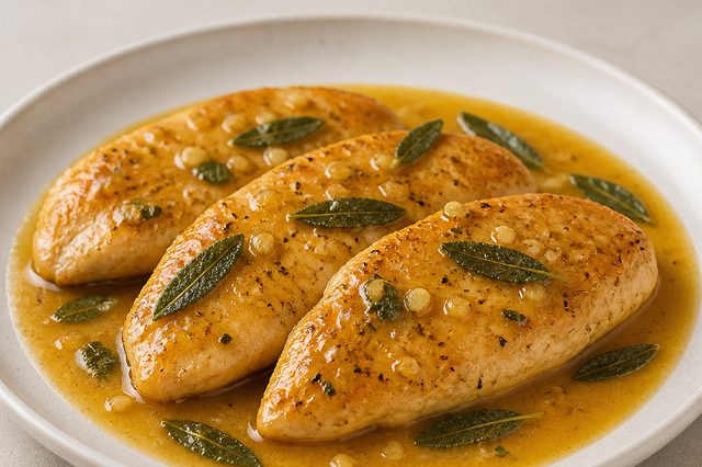 Filé de frango ao molho de laranja e sálvia