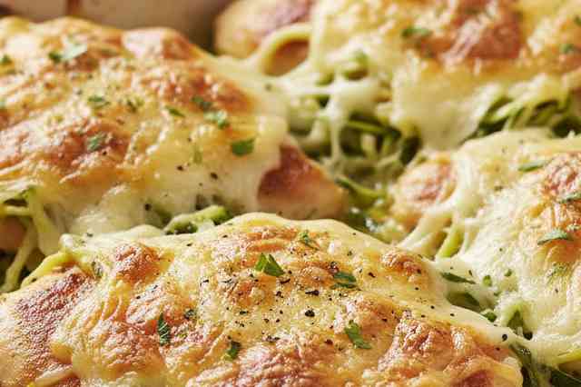 Filé de Frango Gratinado com Abobrinha e Provolone