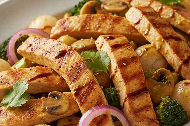 Filé de Peito de Peru ao Curry com Legumes