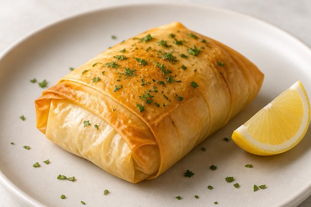 Filé de peixe em massa filo com ervas