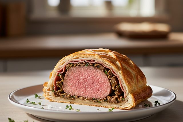 Filé Wellington com cogumelos e presunto cru