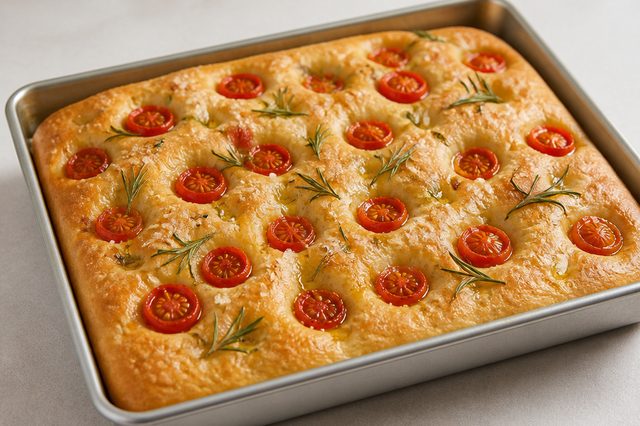 Focaccia com alecrim e tomate-cereja