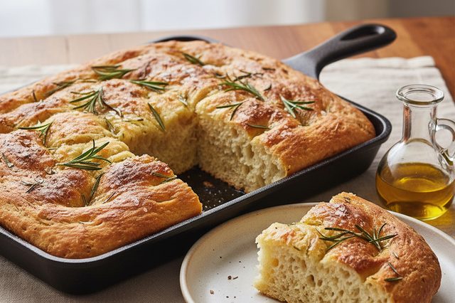 Focaccia com azeite e alecrim