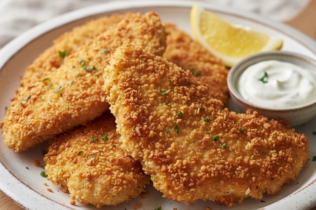 Frango à milanesa com panko tostado