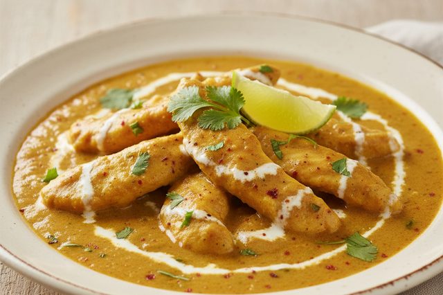 Frango ao curry com iogurte e creme de leite