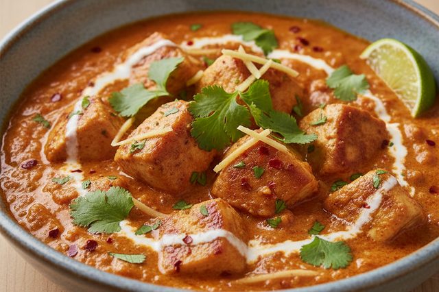 Frango ao curry com iogurte e molho cremoso de tomate