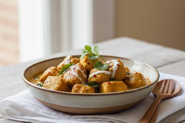 Frango ao curry na airfryer com leite de coco