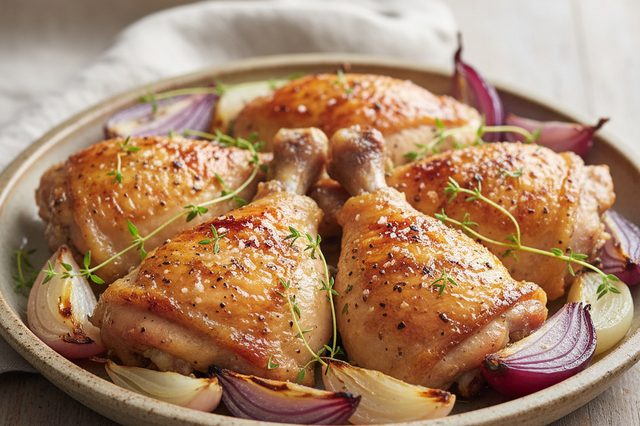 Frango assado com cebolas e tomilho
