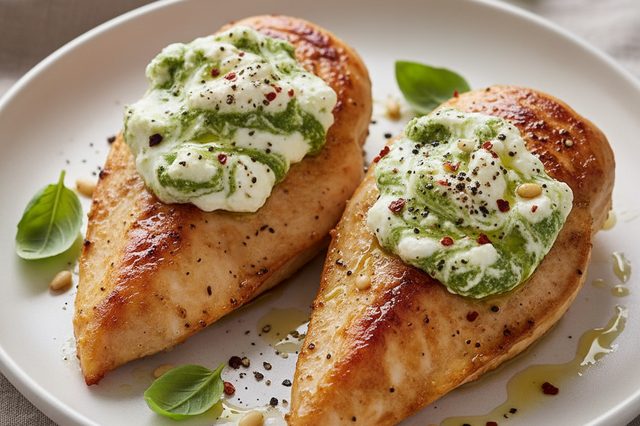 Frango assado com ricota e pesto