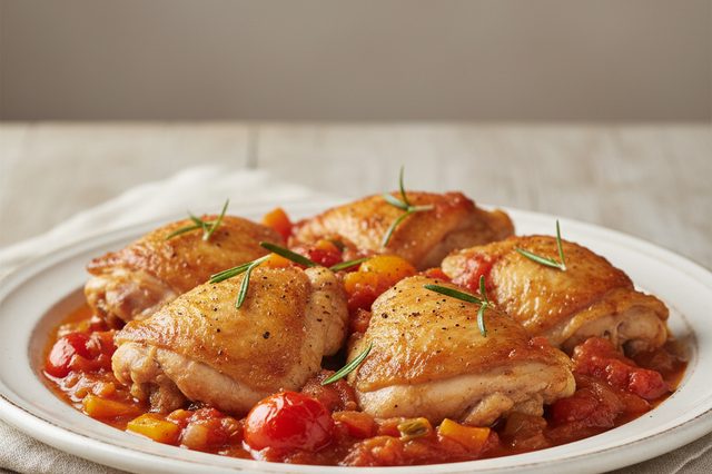 Frango cacciatore com pimentão e vinho branco